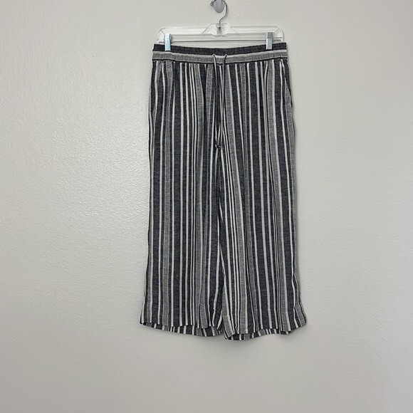 Banana Republic wide leg crop stripe linen pants stretchy waist summer Small - Picture 2 of 13